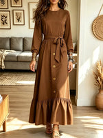 Retro Elegant Art Casual Ruffle Stylish Long Sleeve Maxi Dress