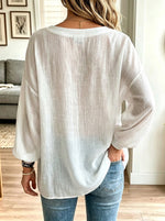 Women White Sequin Stripe Long Sleeve Loose Blouse Top