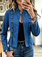 Women's Double-Breasted Suede Military Jacket