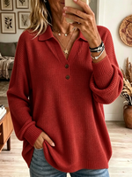 Women's Lapel Collar Henley Knit Sweater