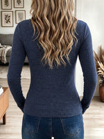 Women's Navy Blue Ribbed Knit Cutout Long Sleeve Top with Metal Eyelets