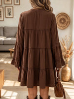 Women's Tiered Ruffle Tie-Neck Babydoll Dress