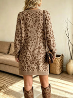 Women's V-Neck Leopard Sweater Dress