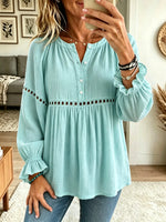 Women's Eyelet Lace Trim Babydoll Tunic Blouse