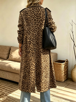 Women's Longline Leopard Print Trench Coat