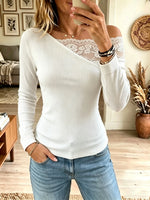 Women's Lace Trim Asymmetrical Ribbed Top