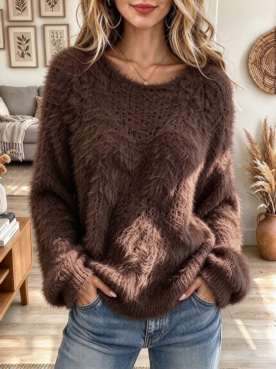 Women's Fuzzy Crew Neck Sweater