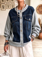 Women's Denim Patchwork Sweatshirt Jacket