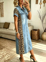 Women's Leopard Panel Denim Shirt Dress