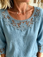 Women's Crochet Cutout Denim Two-Piece Set