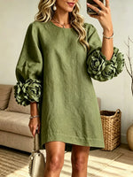 Women's 3D Floral Sleeve Linen Shift Dress
