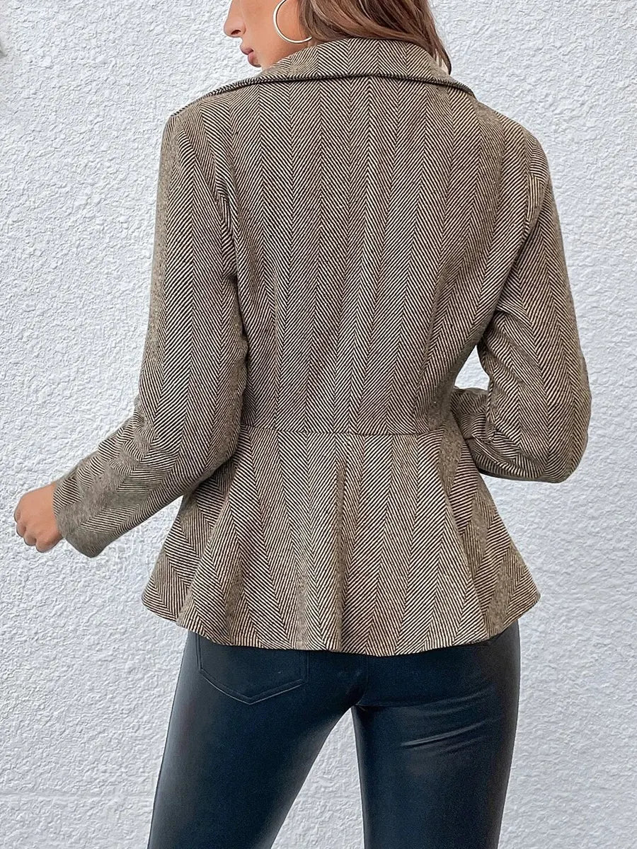 Retro Ruffle Art Stripe Pattern Casual Stylish Long Sleeve Lapel Coat