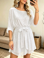 Women's Belted Sequin A-Line Mini Dress