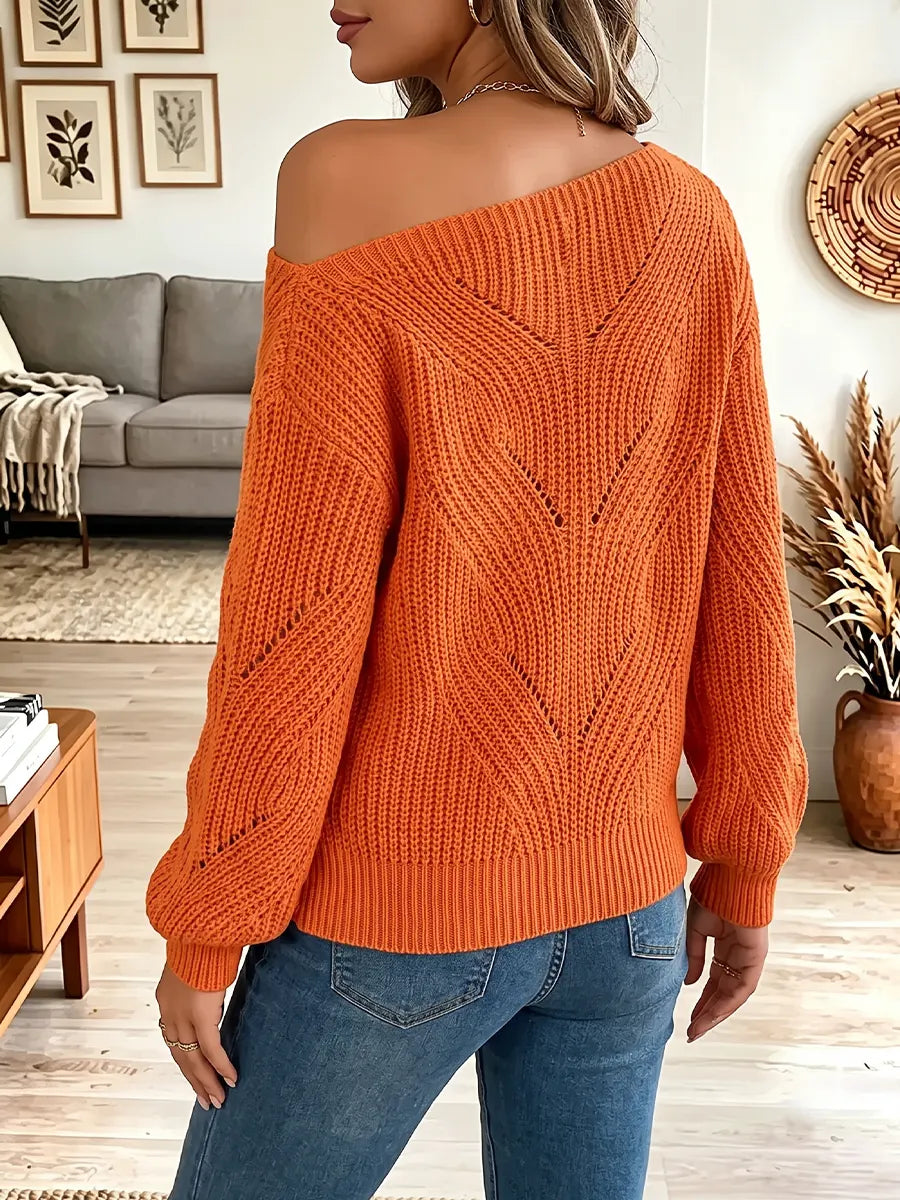 Vintage Elegant Knitted Fabric Off-the-shoulder Sweater