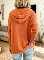 Women Waffle Knit Hoodie Top Floral Patch Button Henley Long Sleeve Sweater