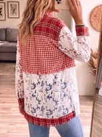 Vintage Elegant Plaid Cotton Patchwork Hollowed Out Lace Shirt