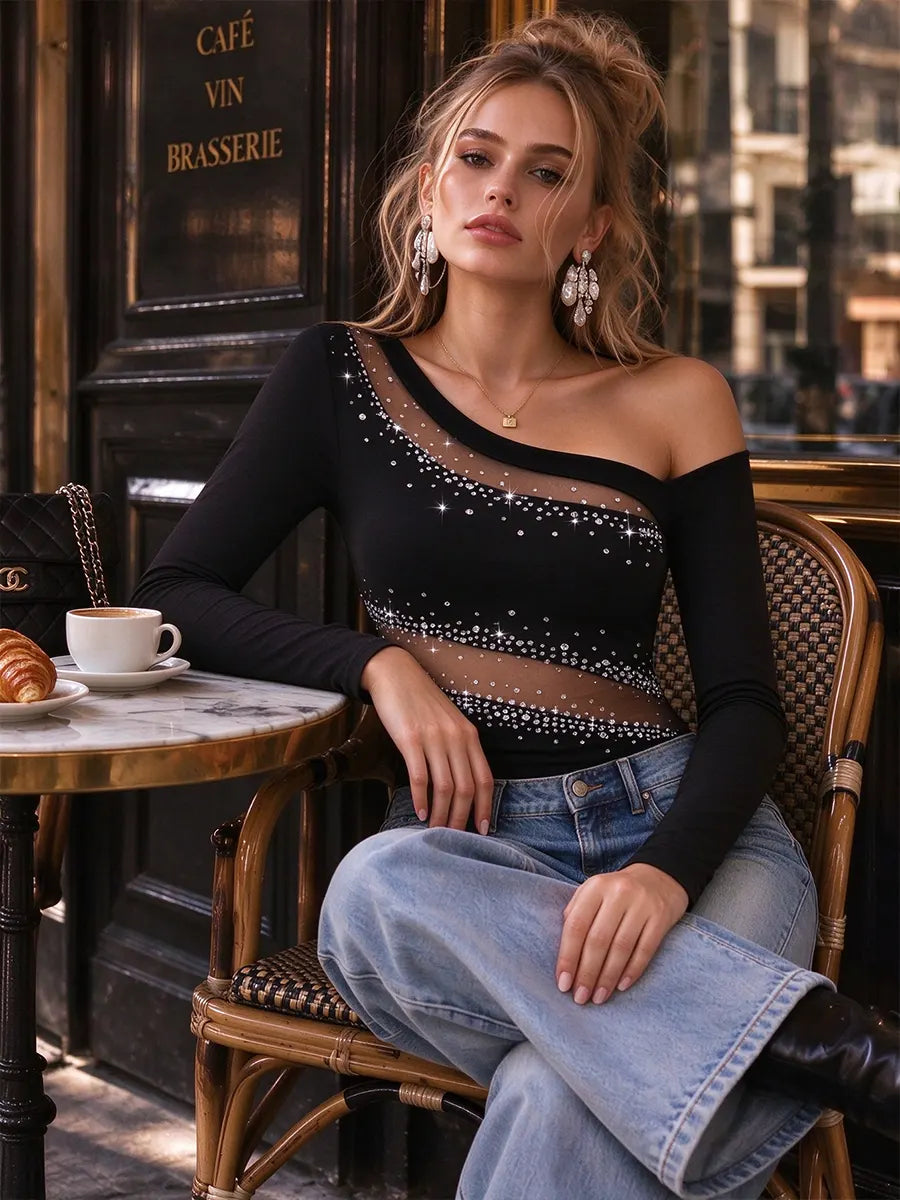 Women's One Shoulder Long Sleeve Top