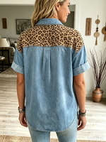 Women's Leopard Yoke Denim Shirt