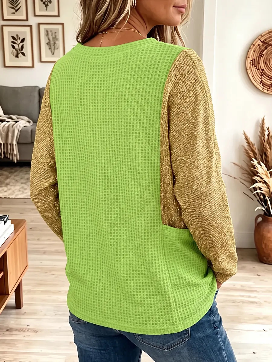 Vintage Elegant Waffle Knit Shimmering Gold Shirt