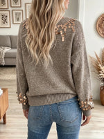 Women's Sequin Embellished Slouchy Knit Sweater