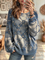 Women's Retro Print Crew Neck Loose Long Sleeve Sweater