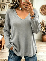 Women's V-Neck Ribbed Pullover Sweater