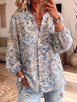 Vintage Elegant Button Long Sleeve Patterned Shirt