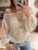 Women's Hollow-out Sequined Mesh Long-sleeved Top