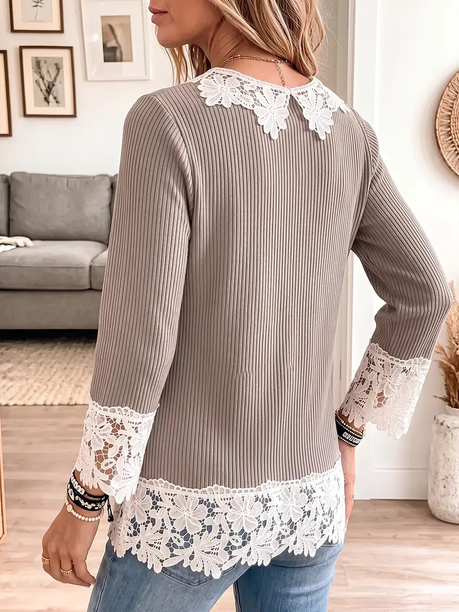 Vintage Elegant Knitting Patchwork Openwork Lace Shirt