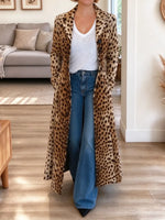 Retro Cozy Leopard Pattern Art Casual Lapel Stylish Long Sleeve Coat