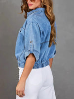 Retro Fashion Loose Art Lapel Casual Stylish Short Sleeve Denim Coat