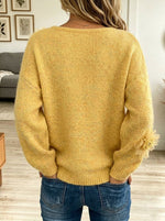 3D Floral Appliqué Loose Knit Sweater