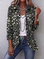 Retro Floral Pattern Art Print Ruffle Casual Stylish Cotton Lapel Coat