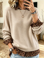 Women's Leopard Collar Trim Knit Sweater
