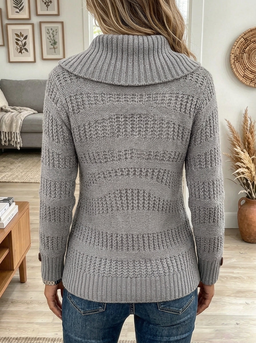 Women's Asymmetric Button Cowl Neck Sweater