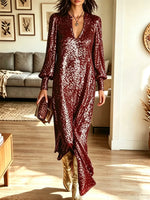Retro Elegant Shiny Sequin Art Casual Stylish Long Sleeve Long Dress