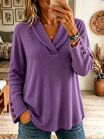 Women's Ribbed Shawl Collar Long Sleeve Top