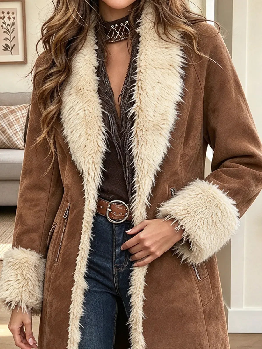 Retro Chic Suede Art Casual Stylish Long Sleeve Lapel Fur Coat