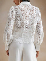 Retro Elegant Floral Lace Hollow Lapel Art Casual Stylish Long Sleeve Shirt