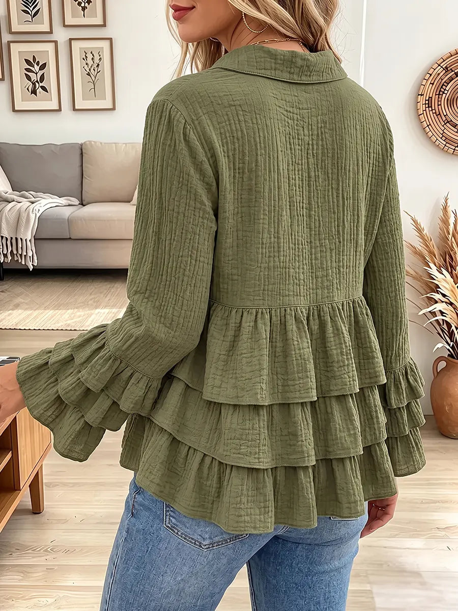 Vintage Elegant Cotton-linen Patchwork Multi-layered Ruffles Shirt