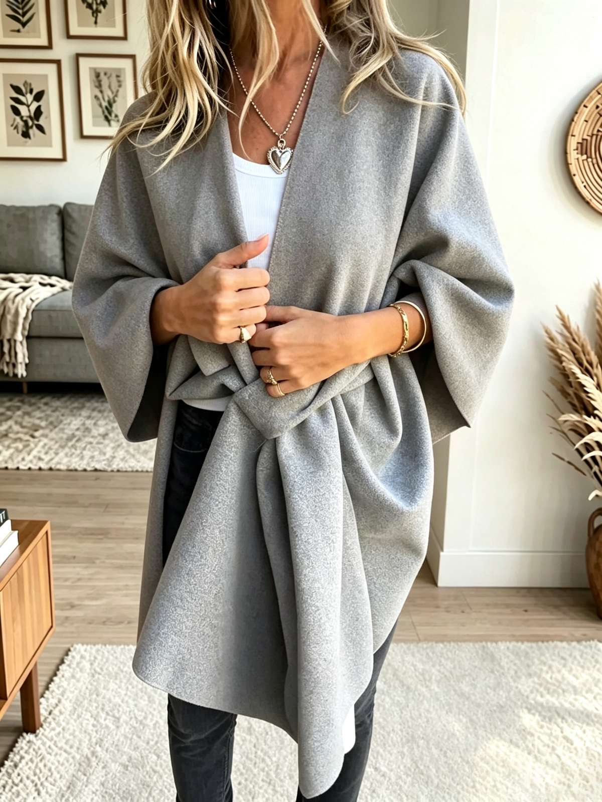 Women's Open-Front Draped Cape Coat