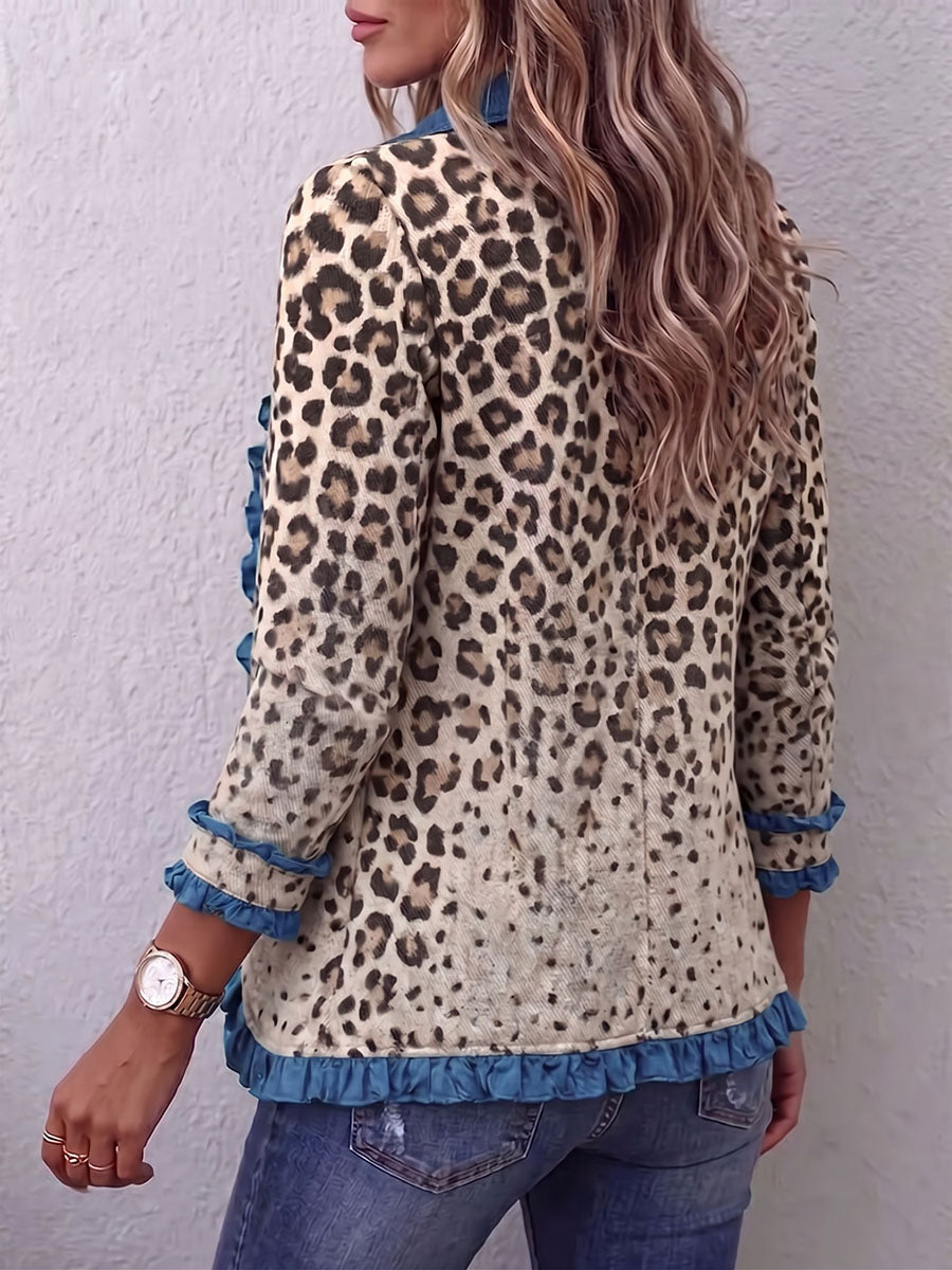 Vintage Elegant Pattern Patchwork Denim Ruffled Jacket