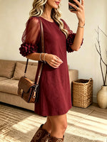 Women's 3D Floral Sheer Sleeve Shift Mini Dress