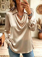 Women's Cowl Neck Collared Satin Blouse