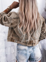 Retro Fashion Rivet‑adorned Art Lapel Casual Stylish Long Sleeve Denim Coat