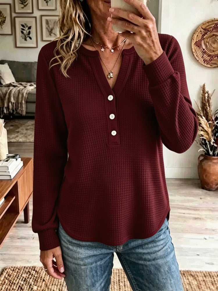 Women's Waffle Knit Henley Top