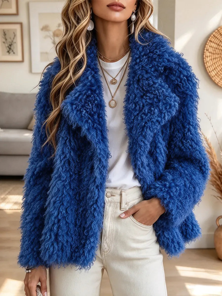Retro Elegant Fuzzy Teddy Fur Art Casual Stylish Long Sleeve Coat