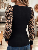 Vintage Elegant Knit Patchwork Leopard Rivet Sweater