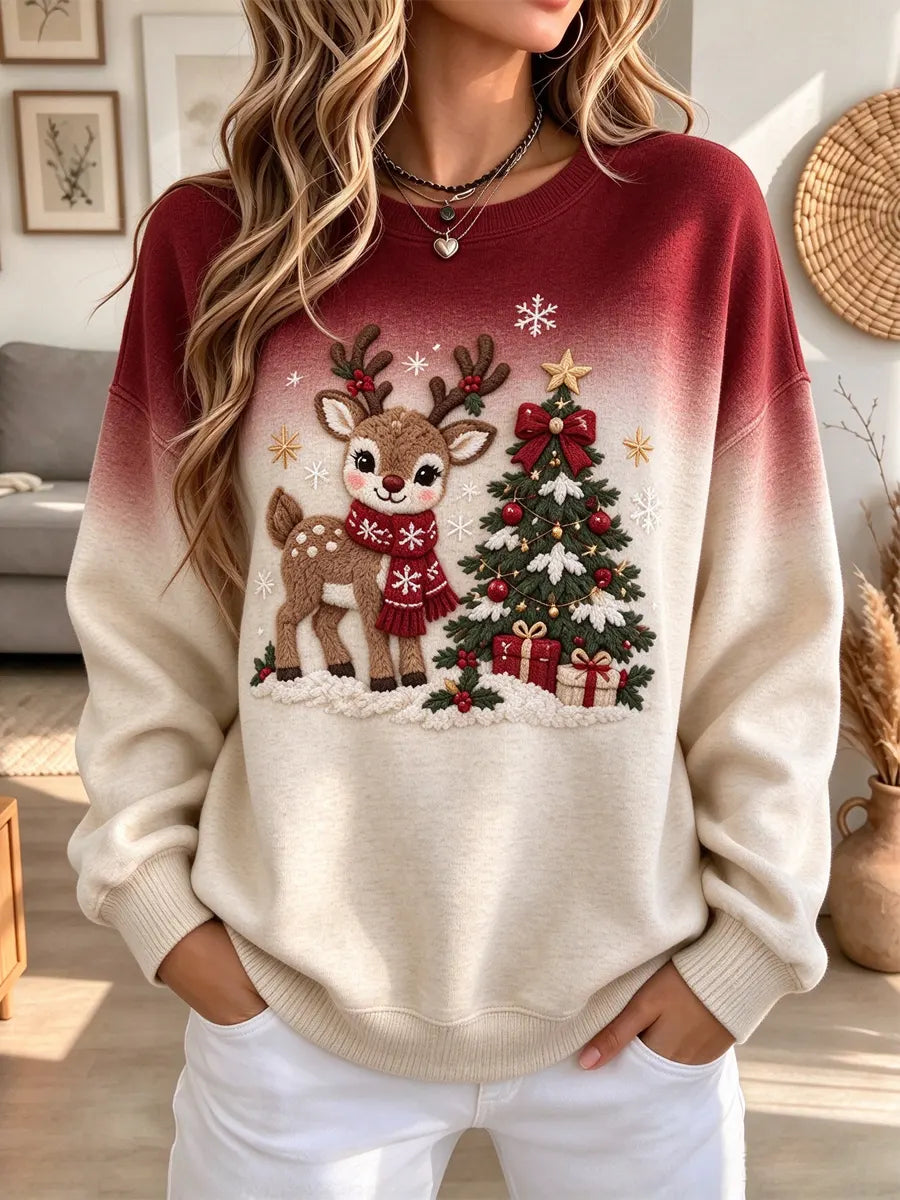 Lovely Christmas Deer Pattern Art Casual Stylish Long Sleeve Sweatshirt