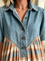 Women's Denim Yoke Plaid Maxi Dress